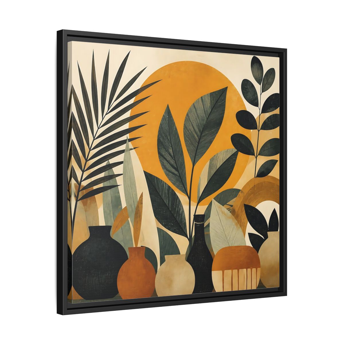 Side Mockup 31. Boho Botanical Leaves shown as framed canvas print