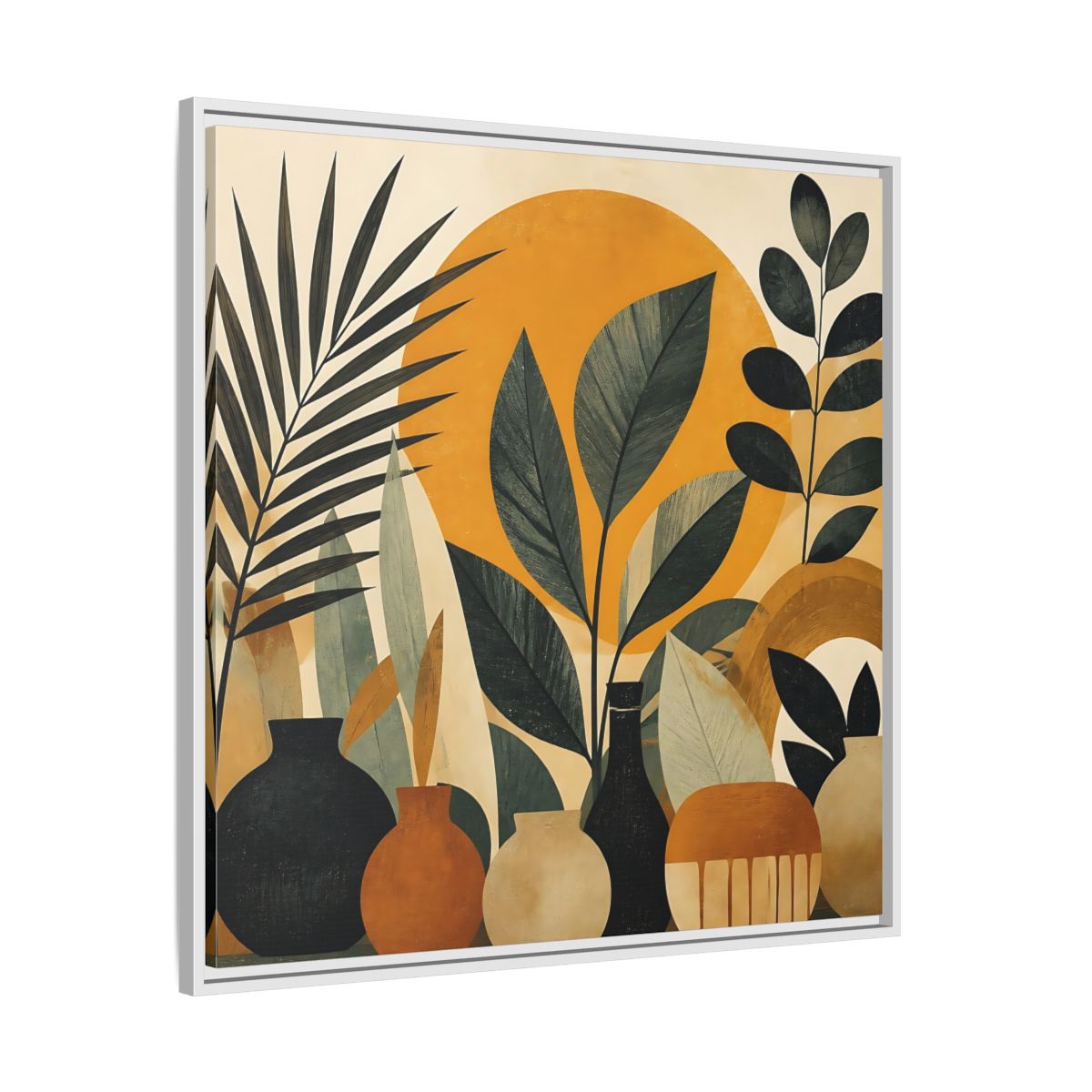 Side Mockup 25. Boho Botanical Leaves shown as framed canvas print
