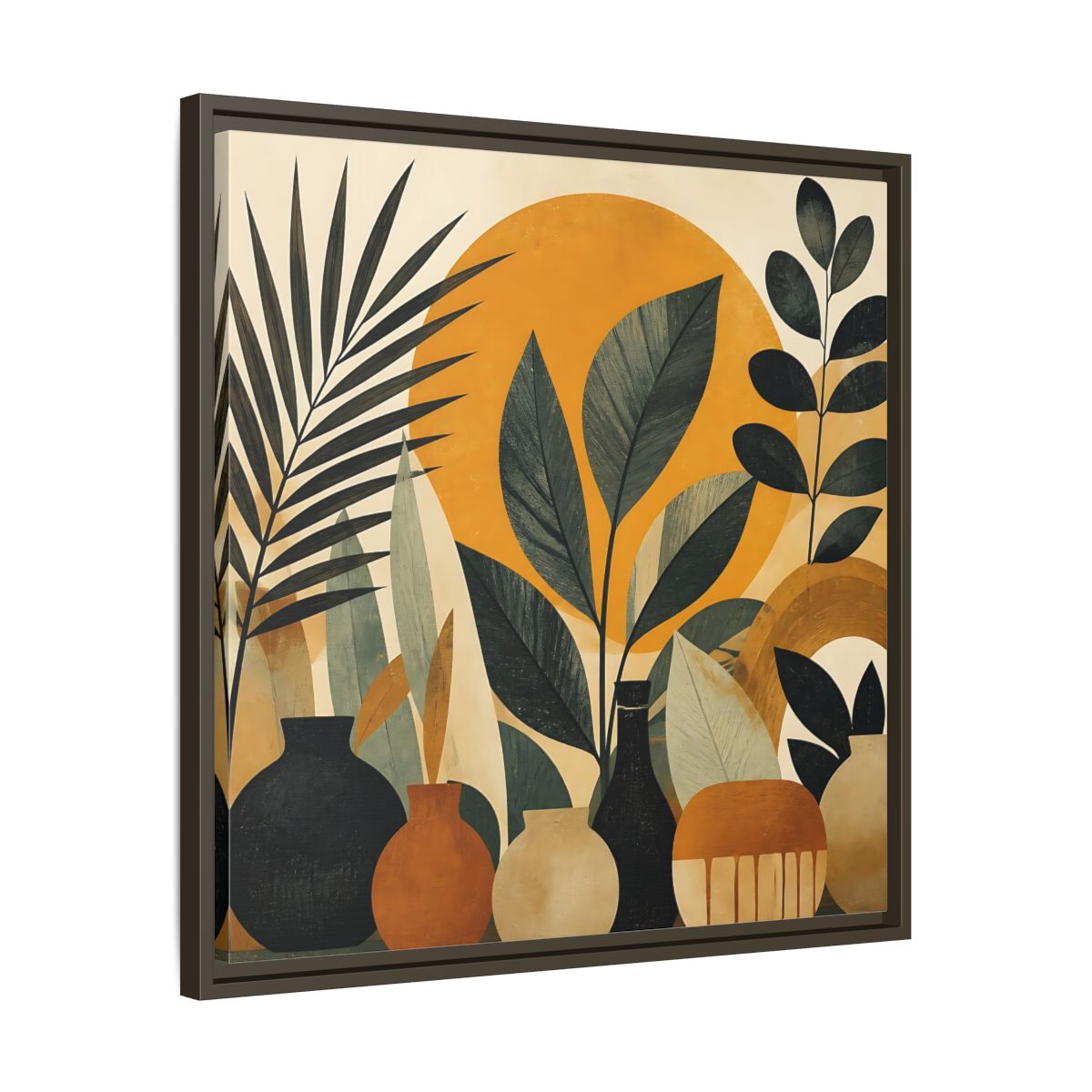 Side Mockup 27. Boho Botanical Leaves shown as framed canvas print