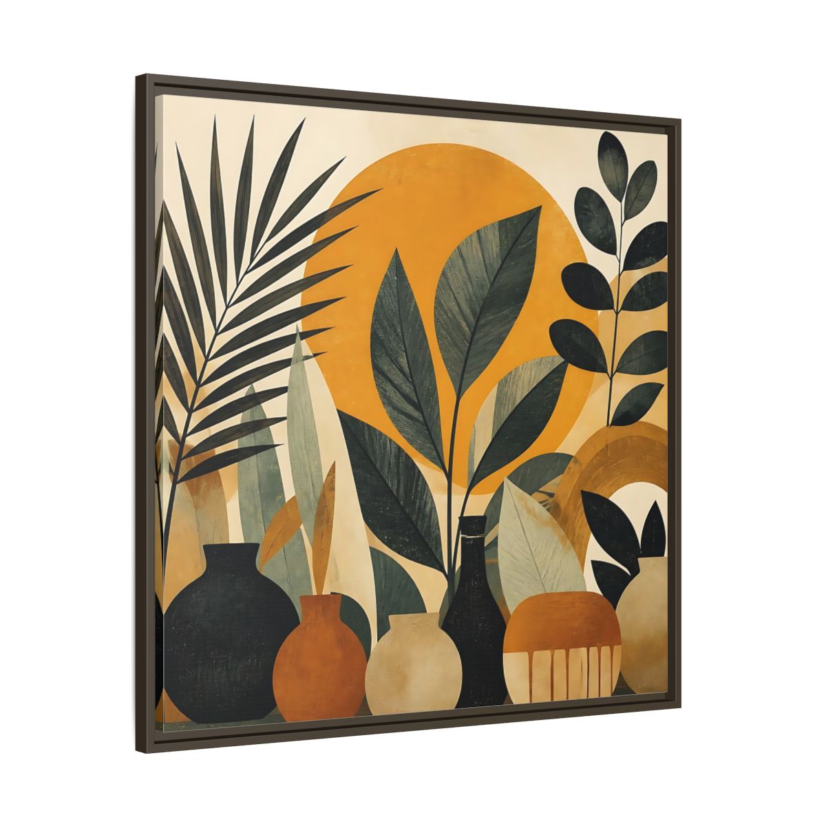 Main Mockup. Boho Botanical Leaves shown as framed canvas print