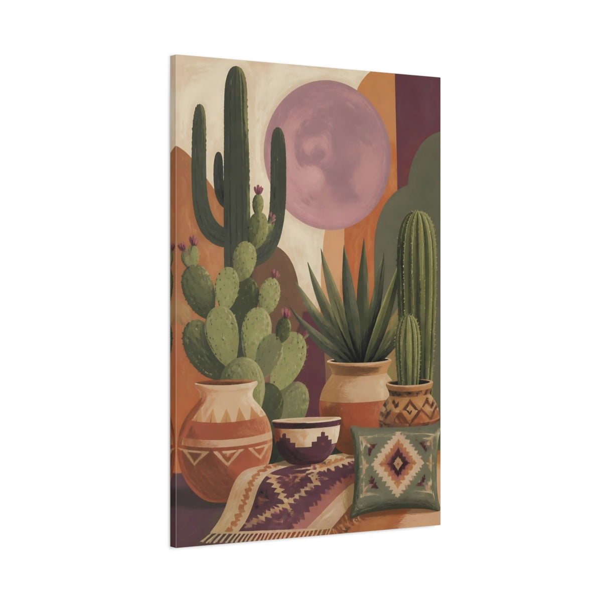 Side Mockup 1. Boho Cacti Desert Terracotta Pots Decorative shown as canvas print