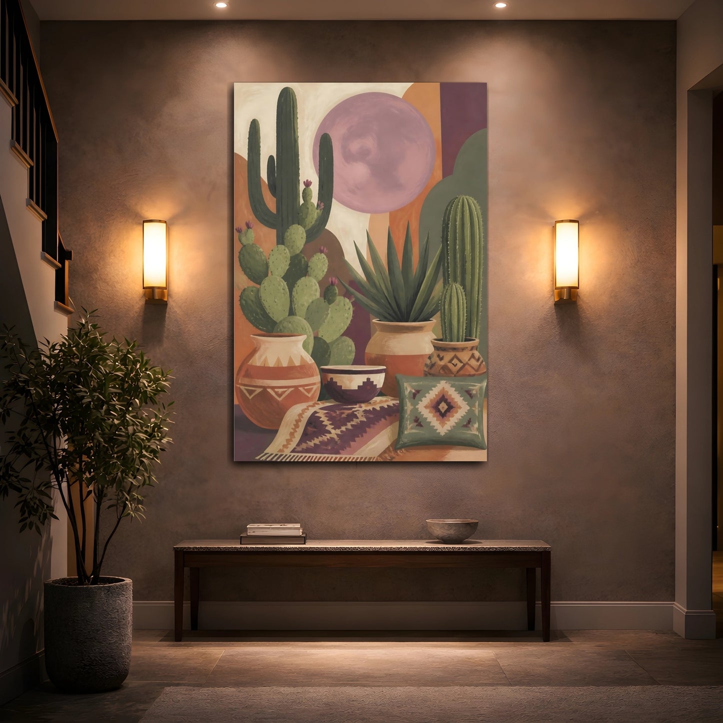 Mockup 2. Boho Cacti Desert Terracotta Pots Decorative shown as canvas print