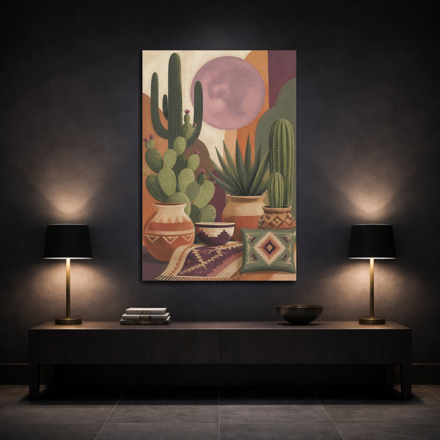 Mockup 3. Boho Cacti Desert Terracotta Pots Decorative shown as canvas print
