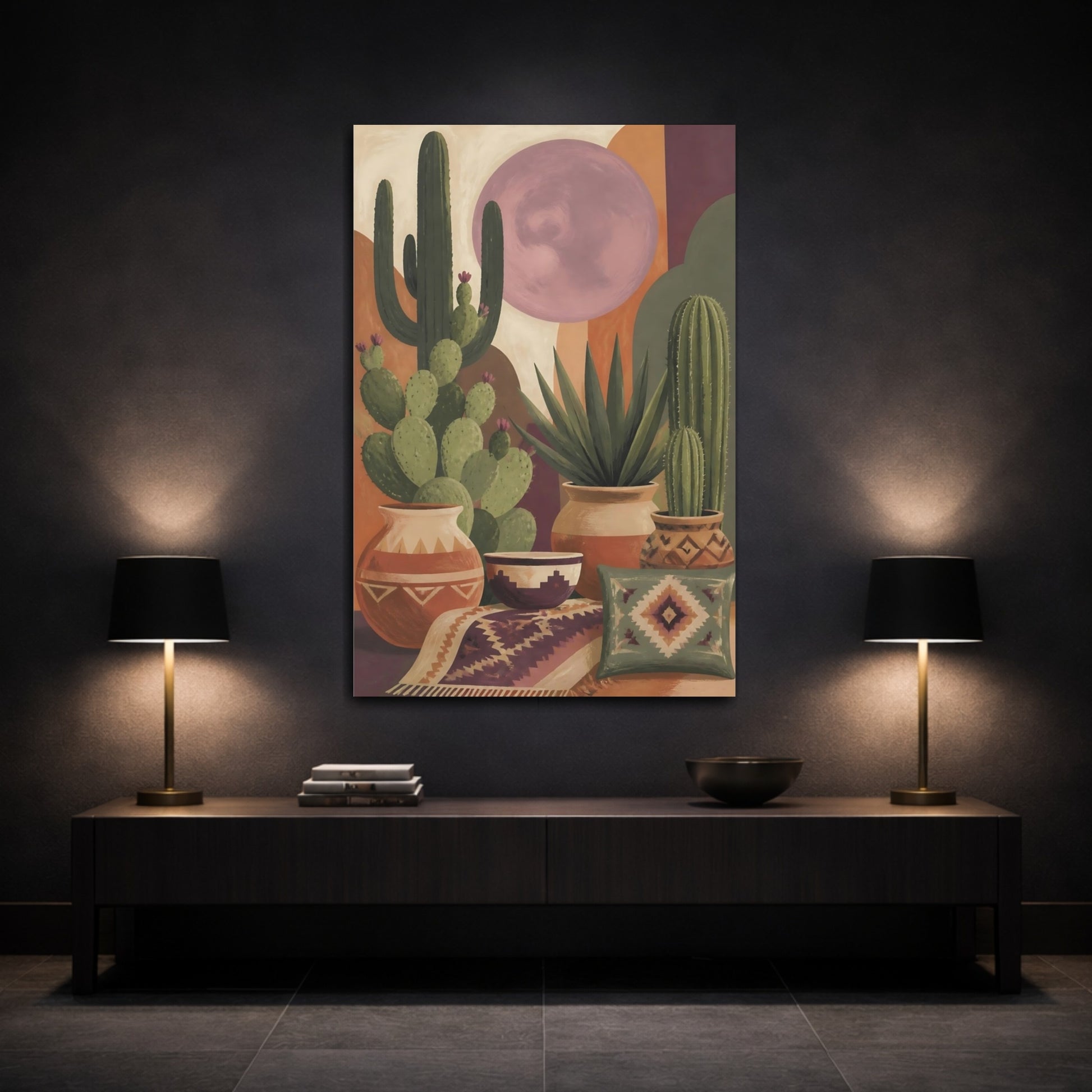 Mockup 3. Boho Cacti Desert Terracotta Pots Decorative shown as canvas print