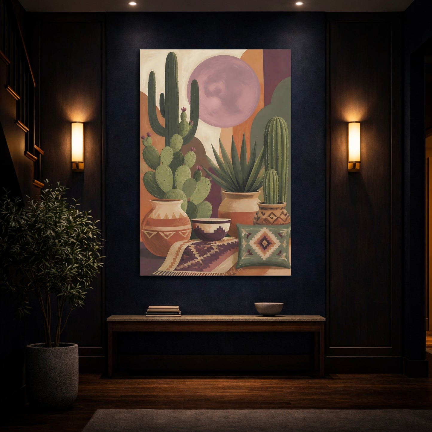 Mockup 4. Boho Cacti Desert Terracotta Pots Decorative shown as canvas print