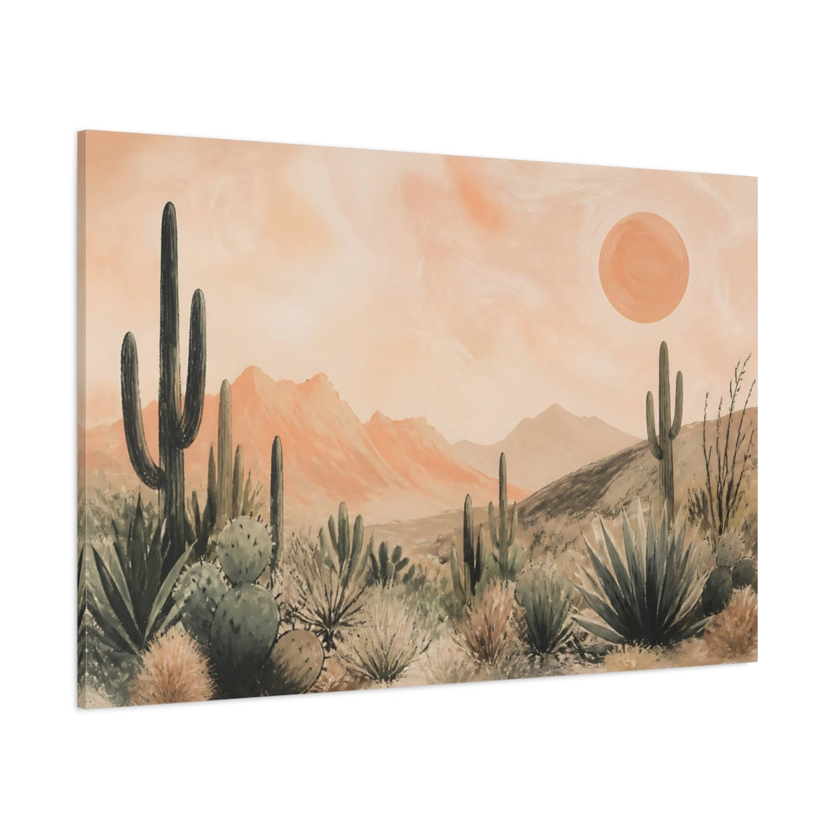 Side Mockup 1. Boho Cactus Sunset shown as canvas print