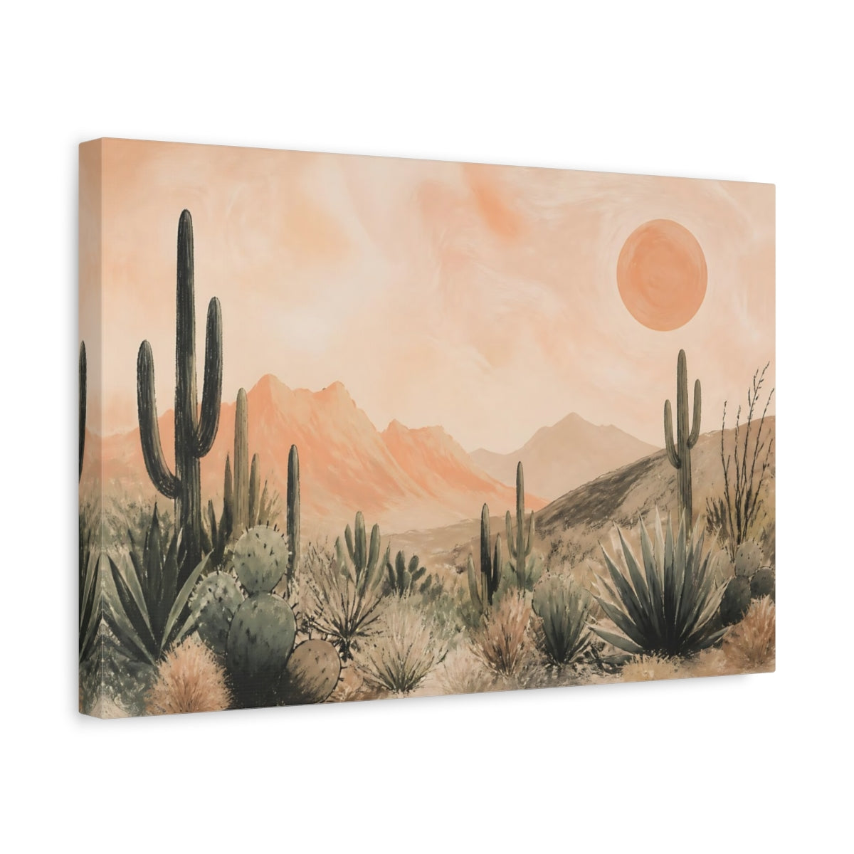 Side Mockup 4. Boho Cactus Sunset shown as canvas print