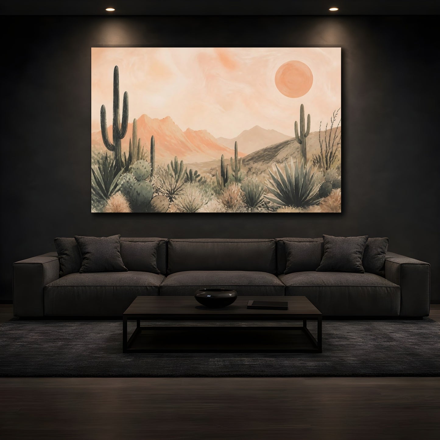 Mockup 3. Boho Cactus Sunset shown as canvas print