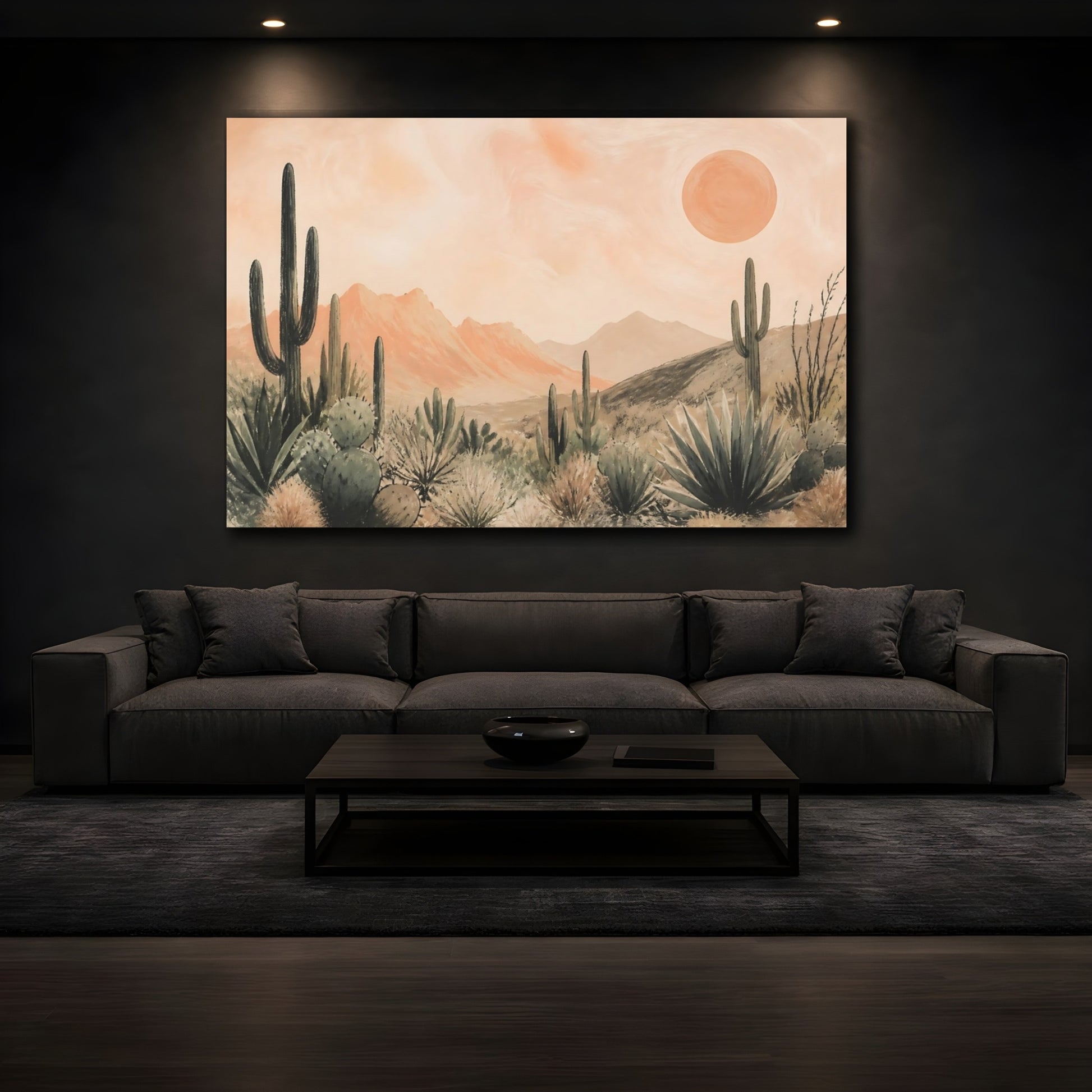 Mockup 3. Boho Cactus Sunset shown as canvas print