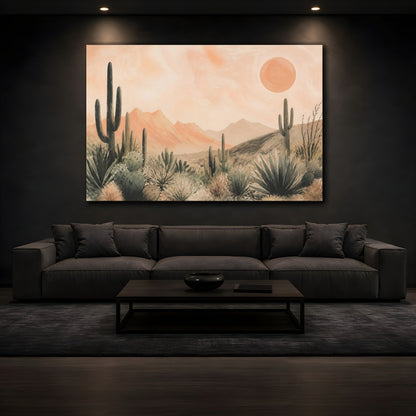 Mockup 3. Boho Cactus Sunset shown as canvas print
