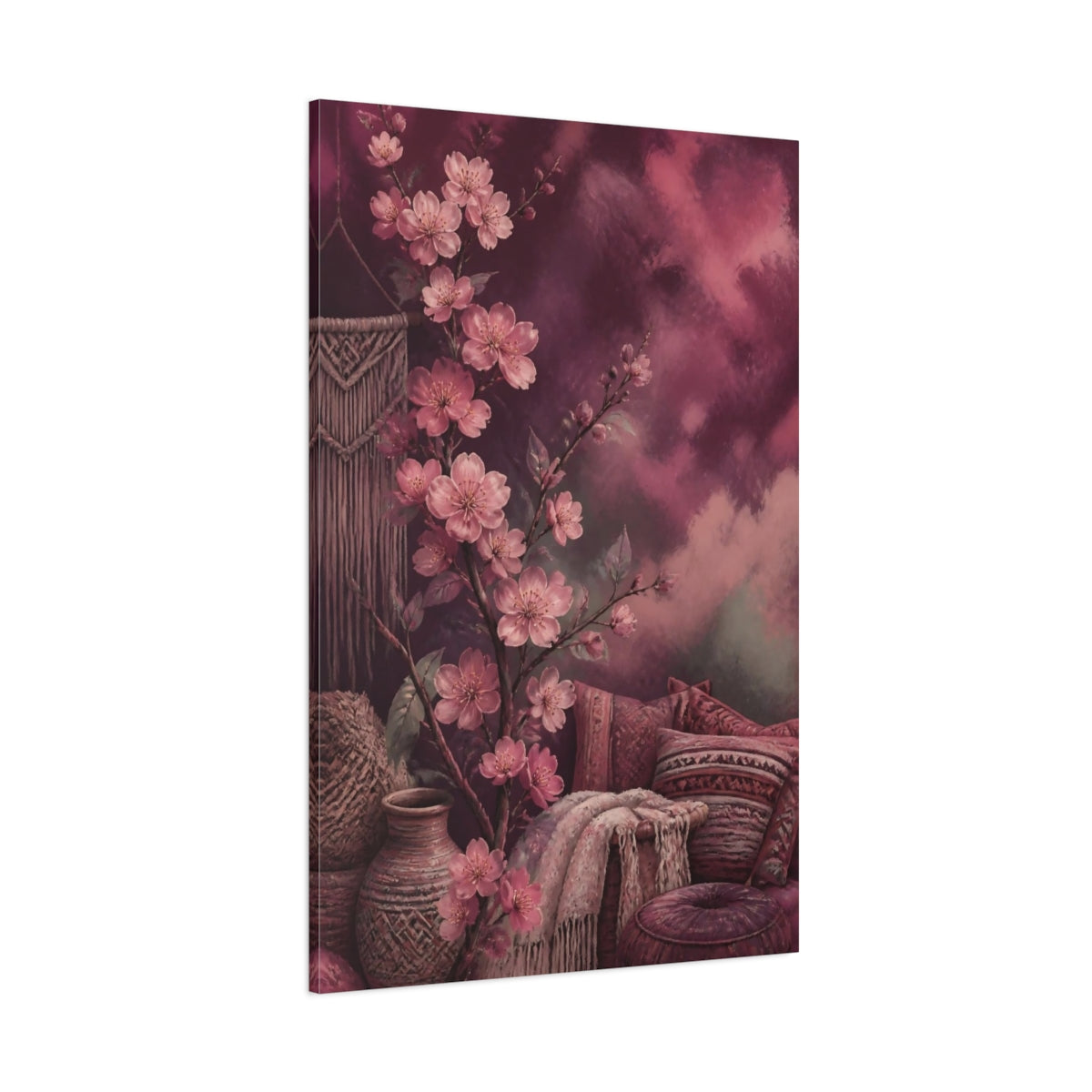 Side Mockup 1. Boho Cherry Blossom Branch shown as canvas print