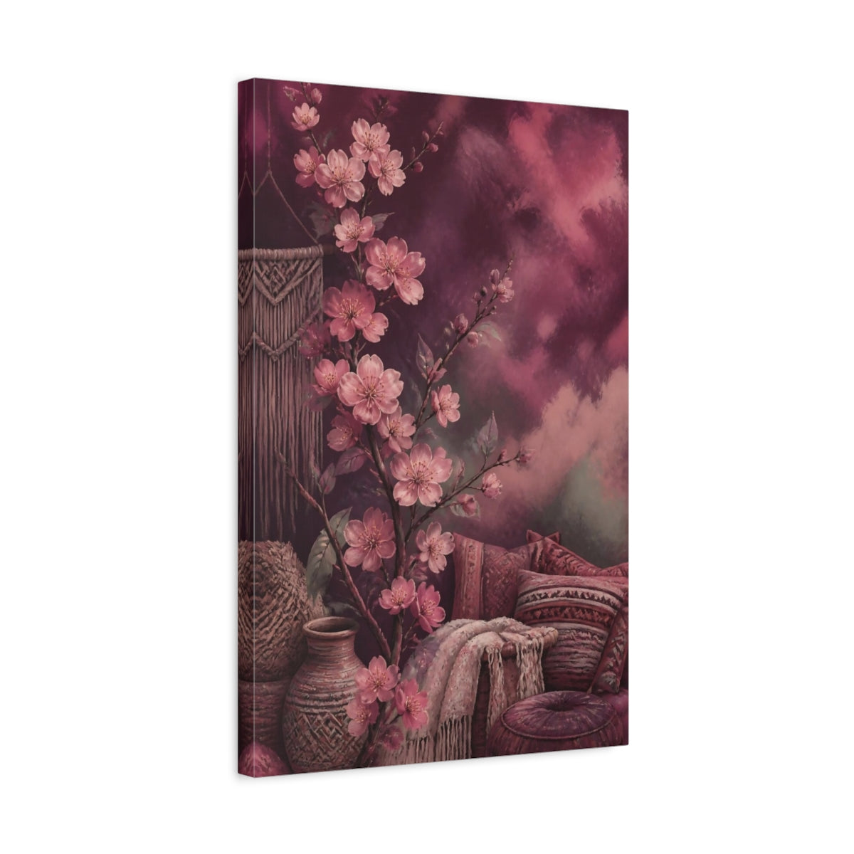 Side Mockup 3. Boho Cherry Blossom Branch shown as canvas print