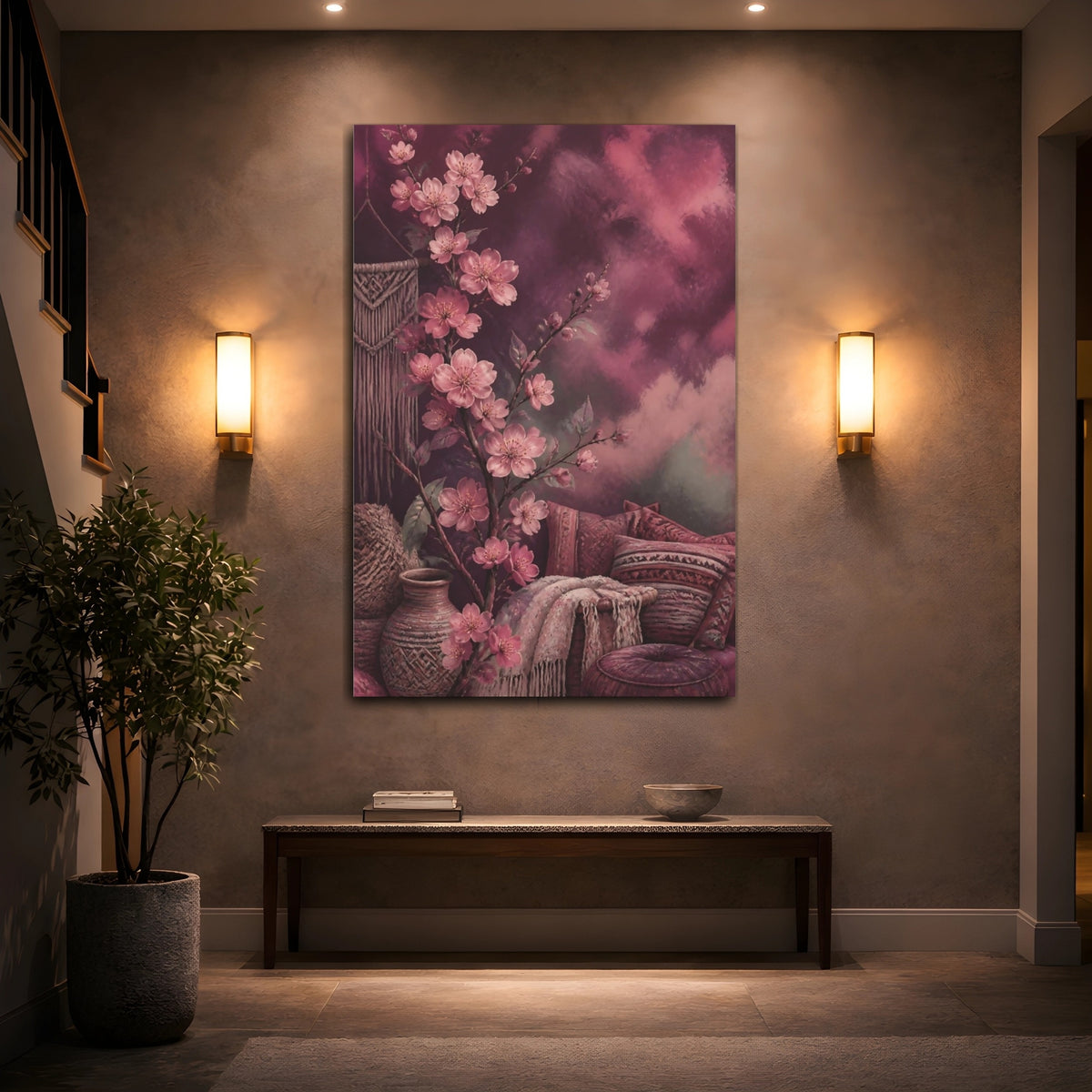Mockup 2. Boho Cherry Blossom Branch shown as canvas print