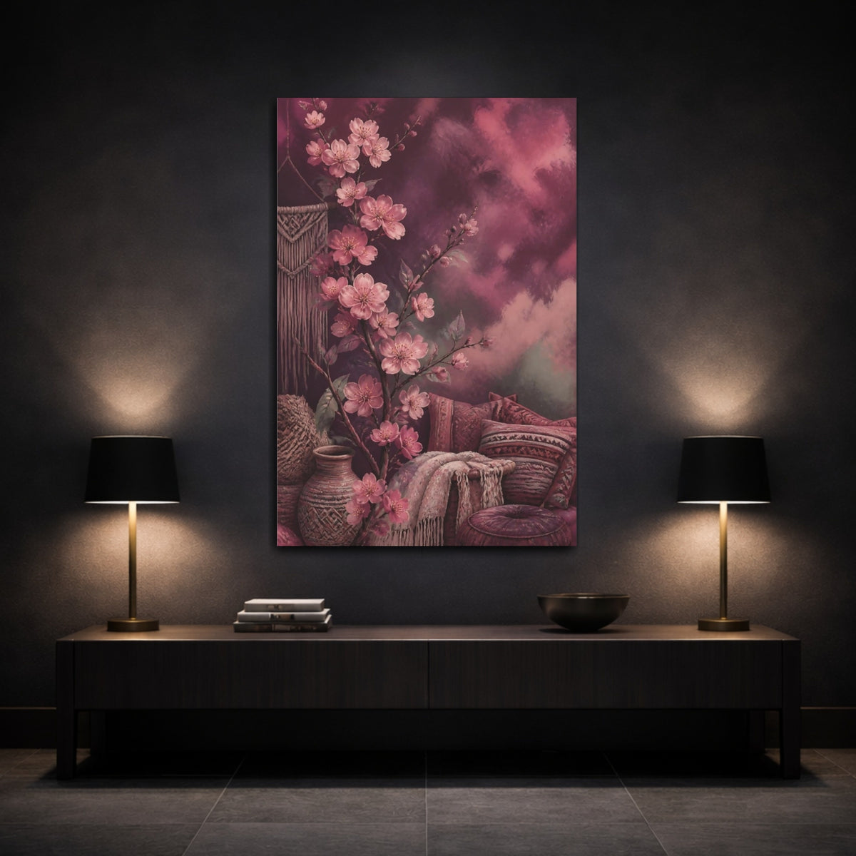 Mockup 3. Boho Cherry Blossom Branch shown as canvas print