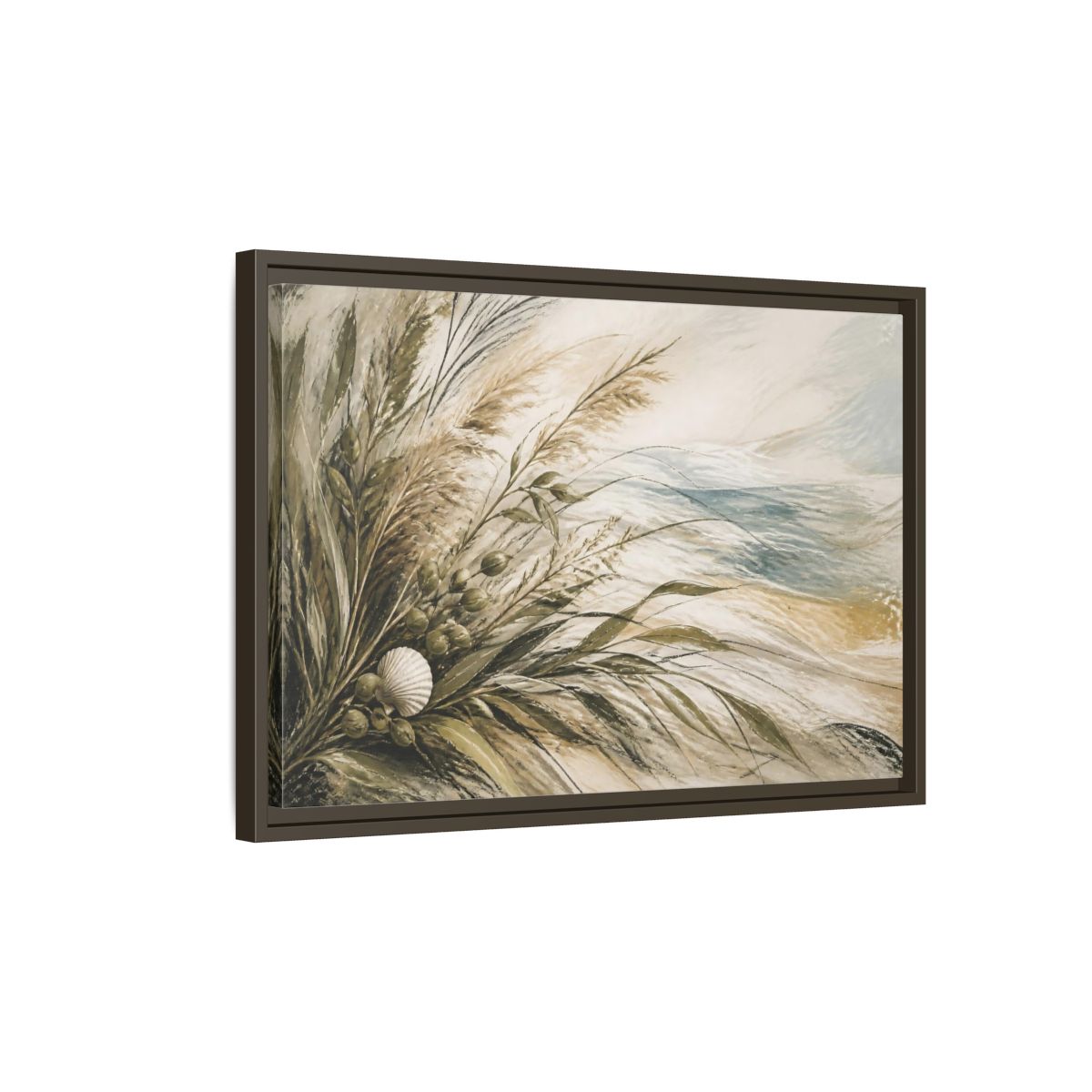 Side Mockup 2. Boho Coastal Grasses shown as framed canvas print