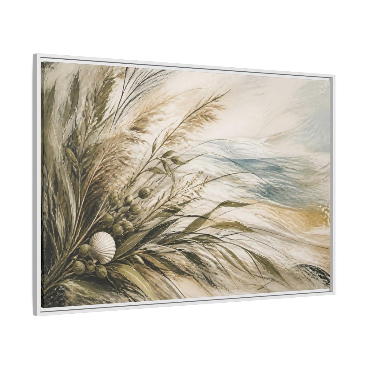 Side Mockup 7. Boho Coastal Grasses shown as framed canvas print