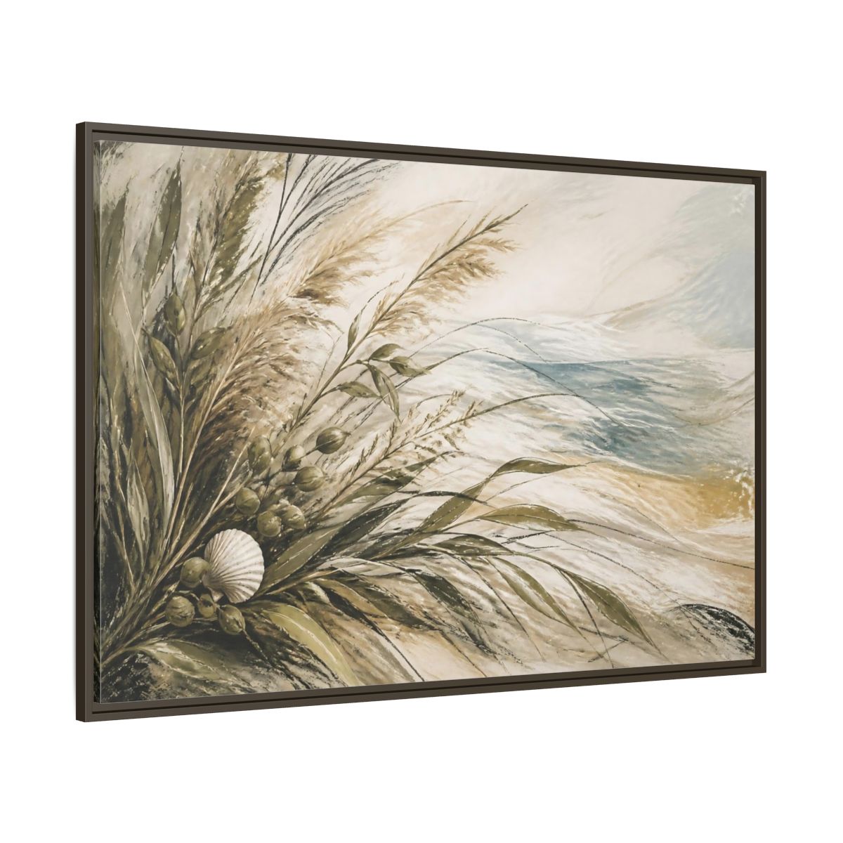 Side Mockup 8. Boho Coastal Grasses shown as framed canvas print