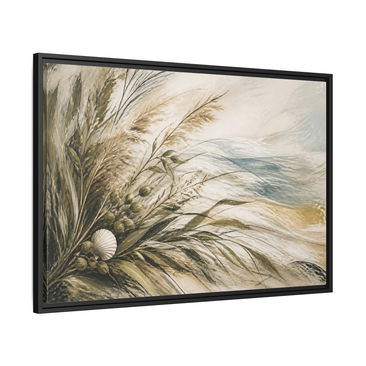 Side Mockup 13. Boho Coastal Grasses shown as framed canvas print
