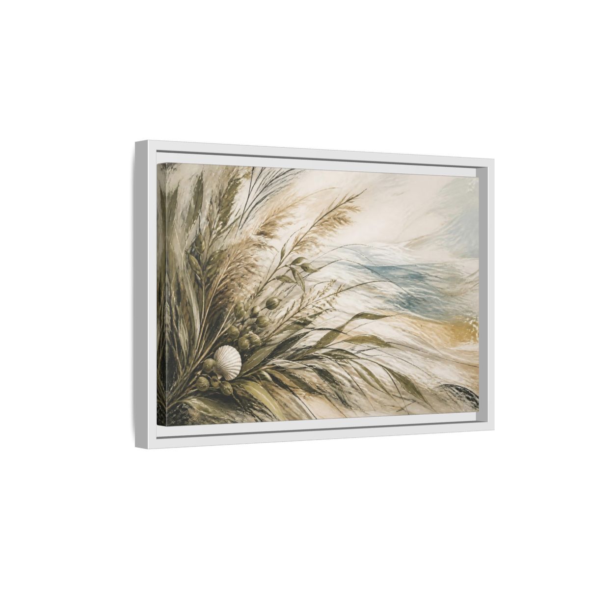 Side Mockup 4. Boho Coastal Grasses shown as framed canvas print