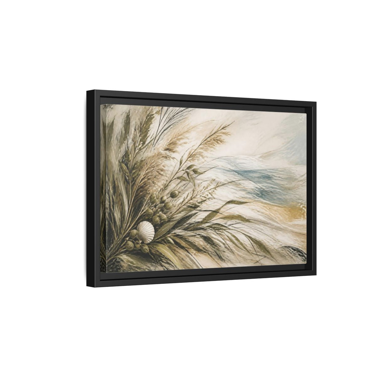 Side Mockup 6. Boho Coastal Grasses shown as framed canvas print