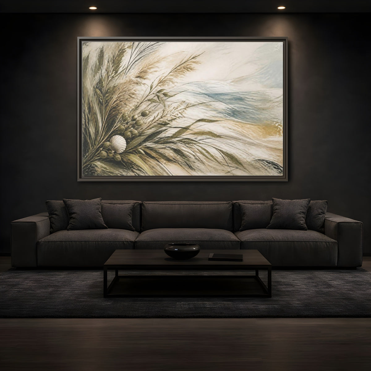 Mockup 3. Boho Coastal Grasses shown as framed canvas print