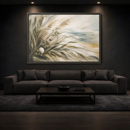 Mockup 3. Boho Coastal Grasses shown as framed canvas print