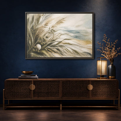 Mockup 4. Boho Coastal Grasses shown as framed canvas print