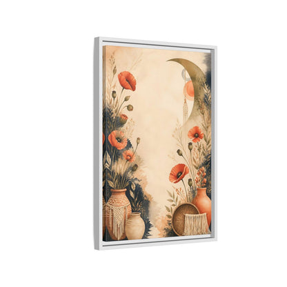 Side Mockup 1. Boho Coral Poppies shown as framed canvas print