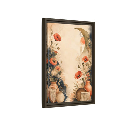Side Mockup 5. Boho Coral Poppies shown as framed canvas print