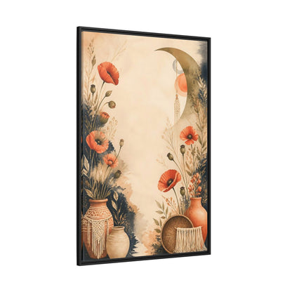 Side Mockup 12. Boho Coral Poppies shown as framed canvas print