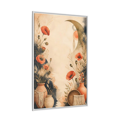 Side Mockup 7. Boho Coral Poppies shown as framed canvas print