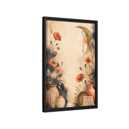 Side Mockup 3. Boho Coral Poppies shown as framed canvas print