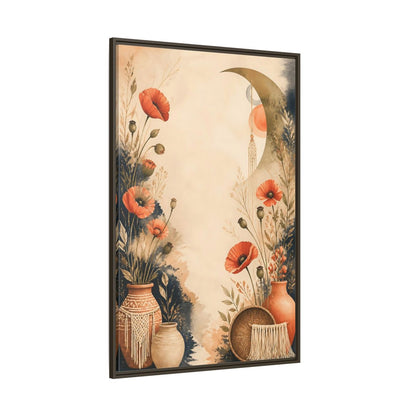 Side Mockup 8. Boho Coral Poppies shown as framed canvas print