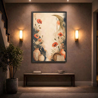Mockup 2. Boho Coral Poppies shown as framed canvas print
