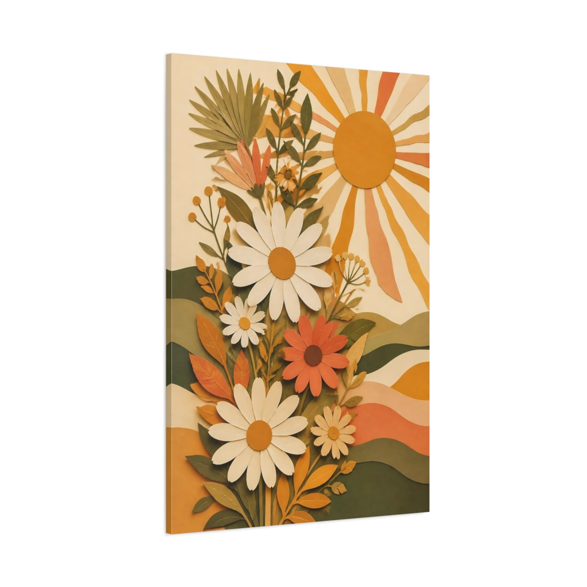 Side Mockup 1. Boho Daisy Sun shown as canvas print