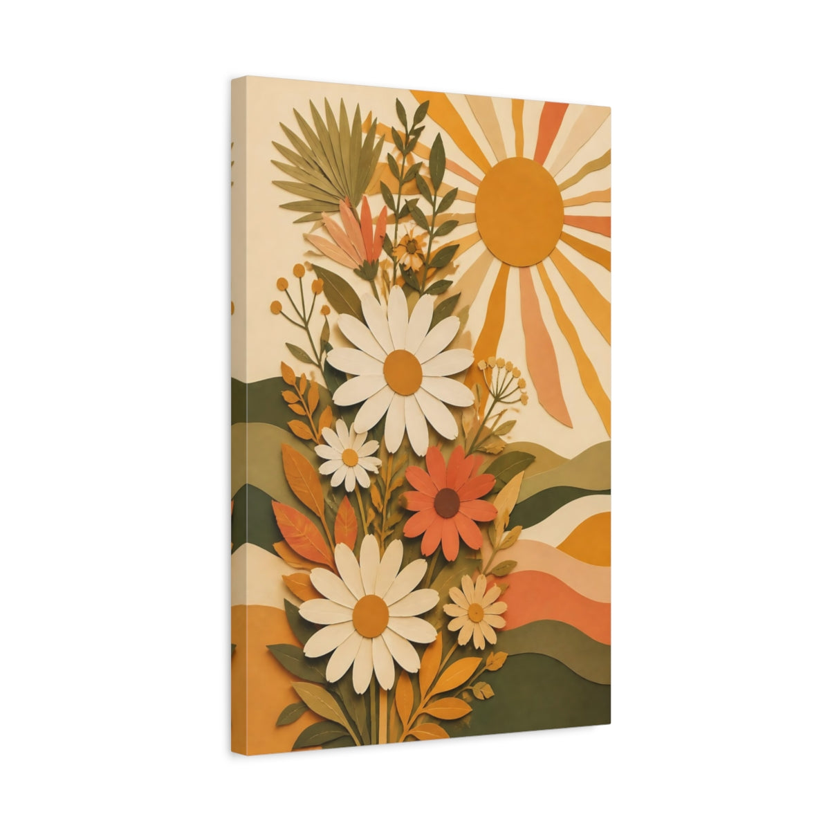 Side Mockup 3. Boho Daisy Sun shown as canvas print
