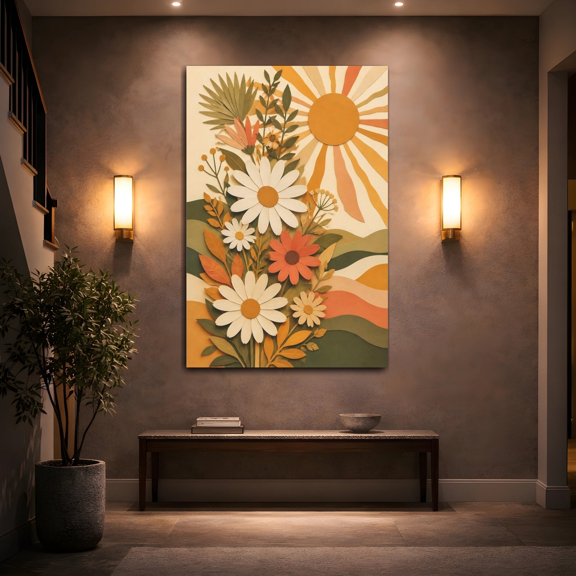 Mockup 2. Boho Daisy Sun shown as canvas print