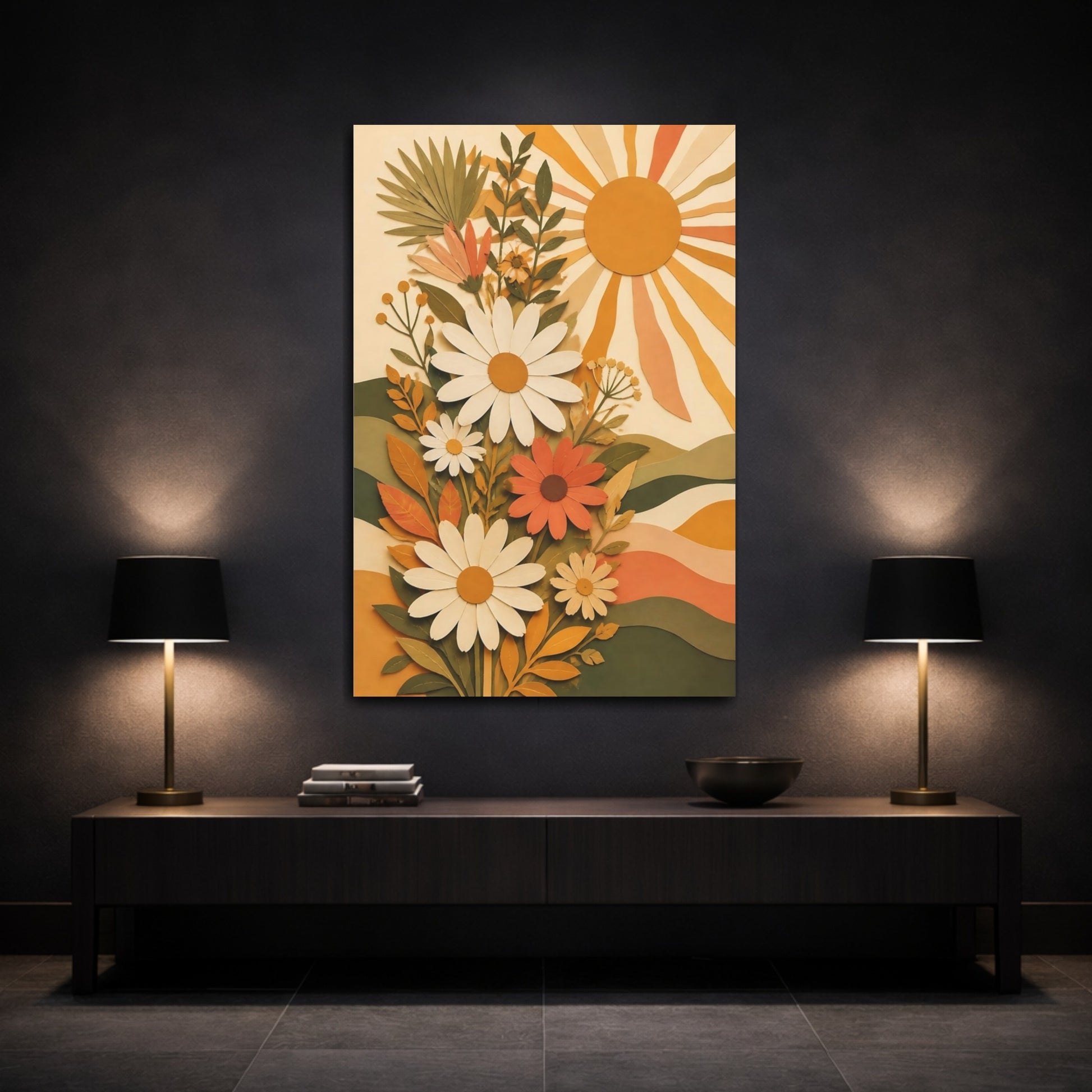 Mockup 3. Boho Daisy Sun shown as canvas print