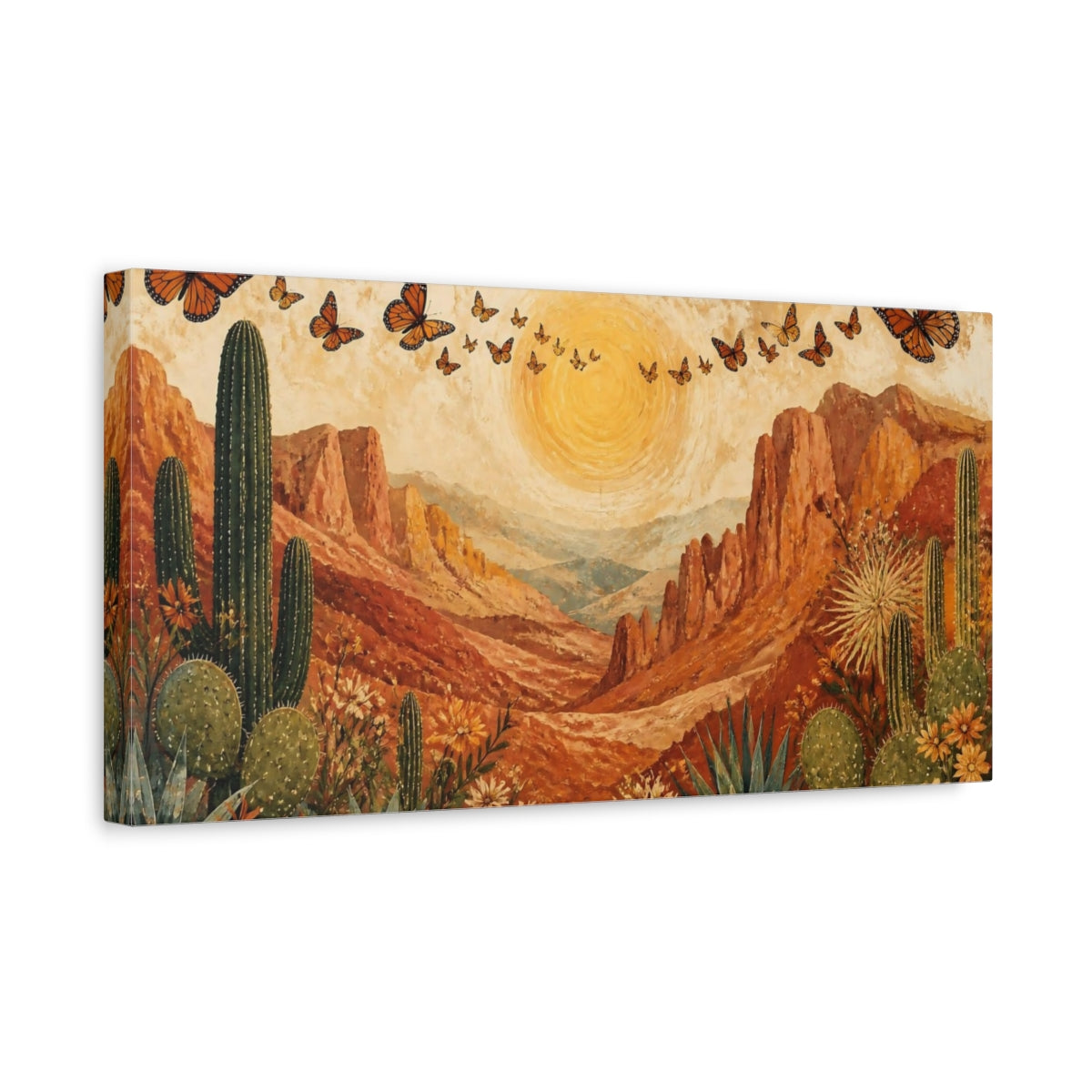 Side Mockup 3. Boho Desert Monarchs shown as canvas print
