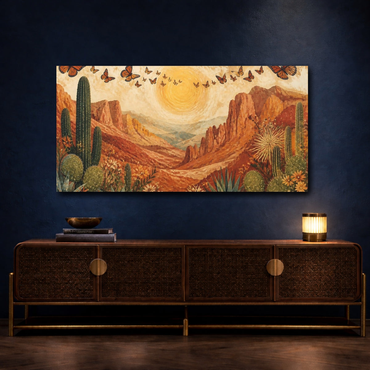 Mockup 4. Boho Desert Monarchs shown as canvas print