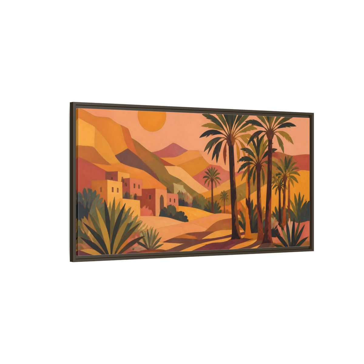 Side Mockup 4. Boho Desert Palm Sunset shown as framed canvas print
