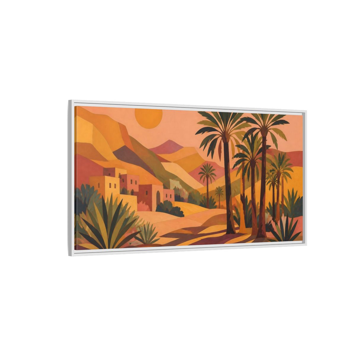 Side Mockup 3. Boho Desert Palm Sunset shown as framed canvas print