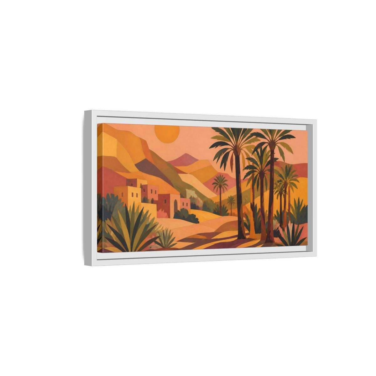 Side Mockup 6. Boho Desert Palm Sunset shown as framed canvas print