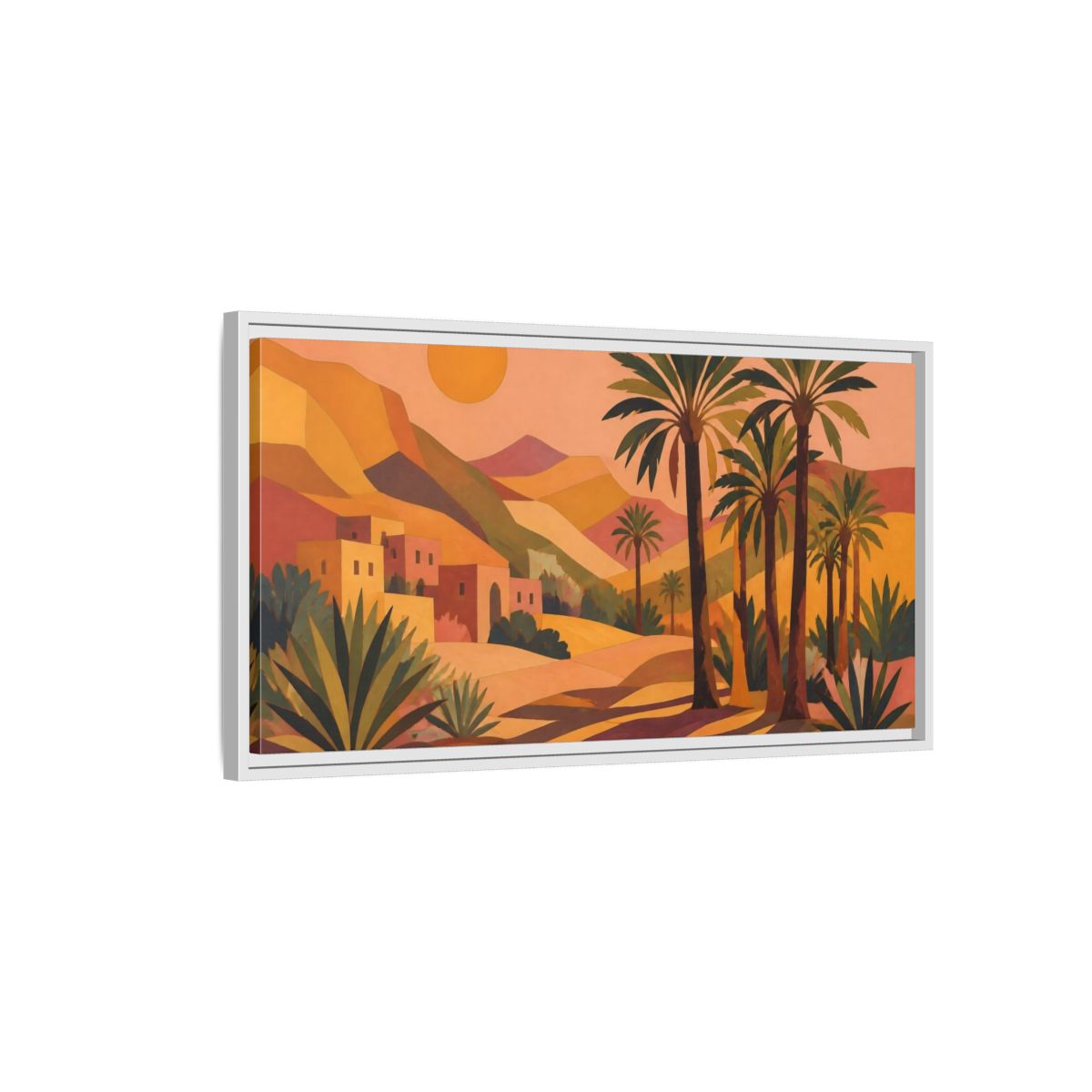 Side Mockup 1. Boho Desert Palm Sunset shown as framed canvas print