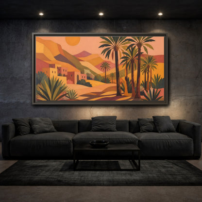Mockup 3. Boho Desert Palm Sunset shown as framed canvas print