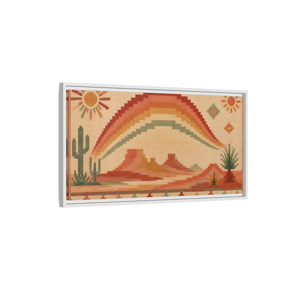 Side Mockup 1. Boho Desert Rainbow shown as framed canvas print