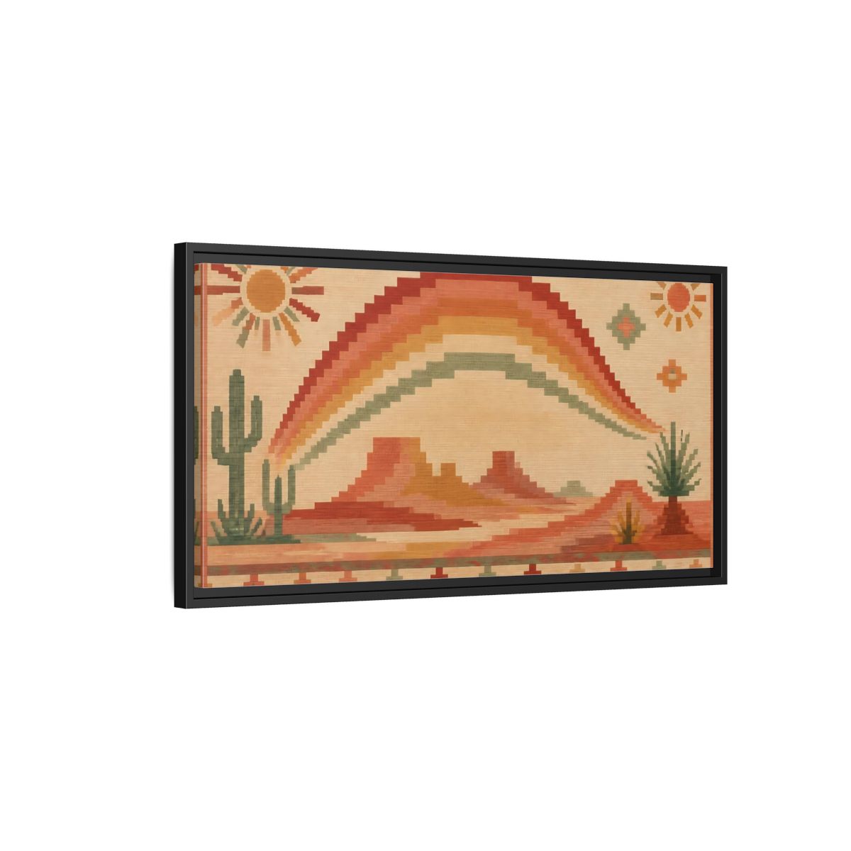 Side Mockup 2. Boho Desert Rainbow shown as framed canvas print