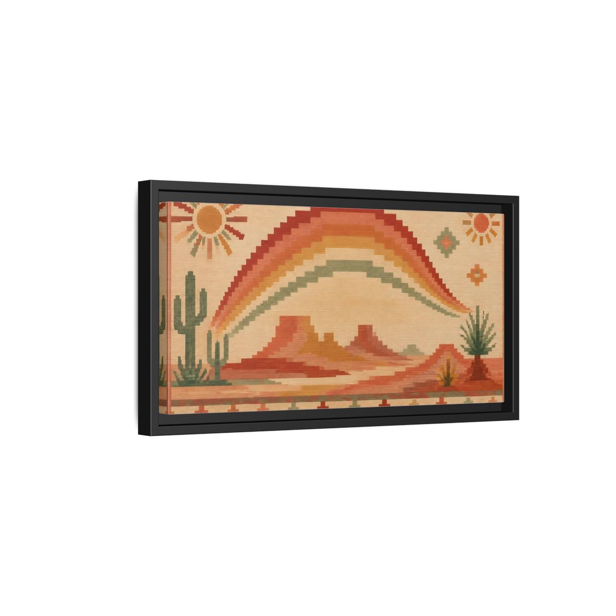 Side Mockup 8. Boho Desert Rainbow shown as framed canvas print