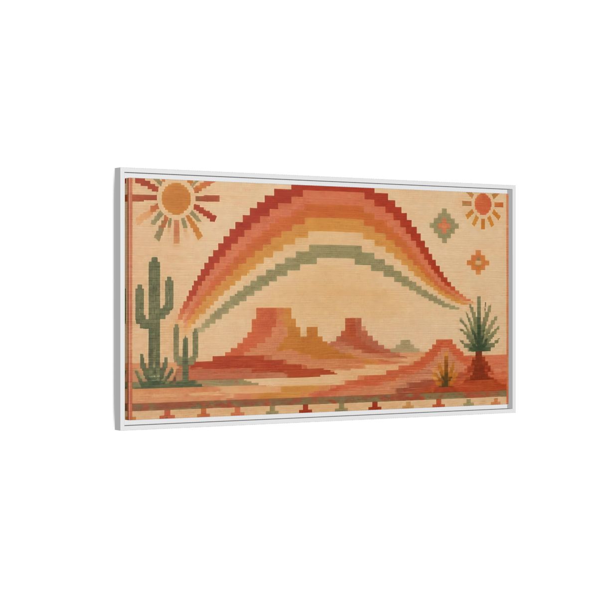 Side Mockup 3. Boho Desert Rainbow shown as framed canvas print