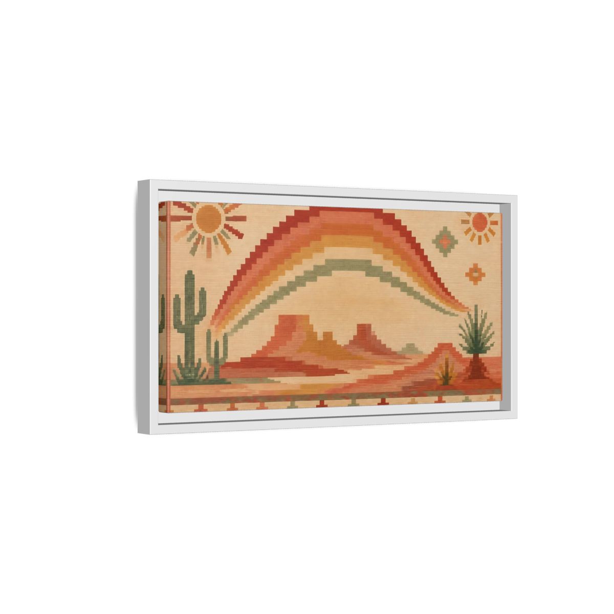 Side Mockup 6. Boho Desert Rainbow shown as framed canvas print